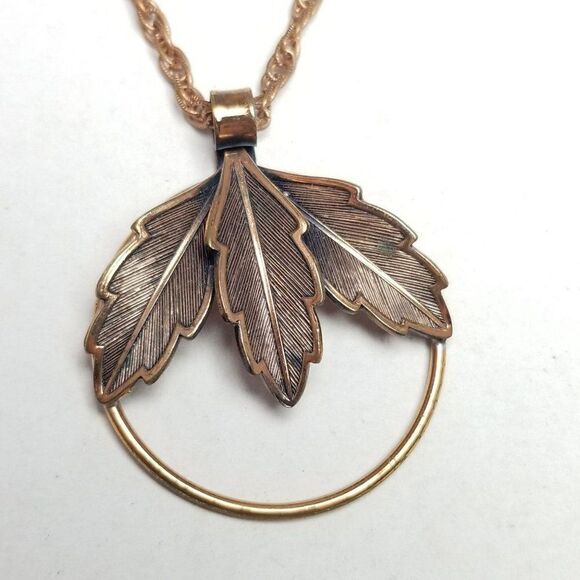 Vintage Bell Trading Post Copper Round Leaf Design Pendant Necklace, estate - Picture 5 of 9